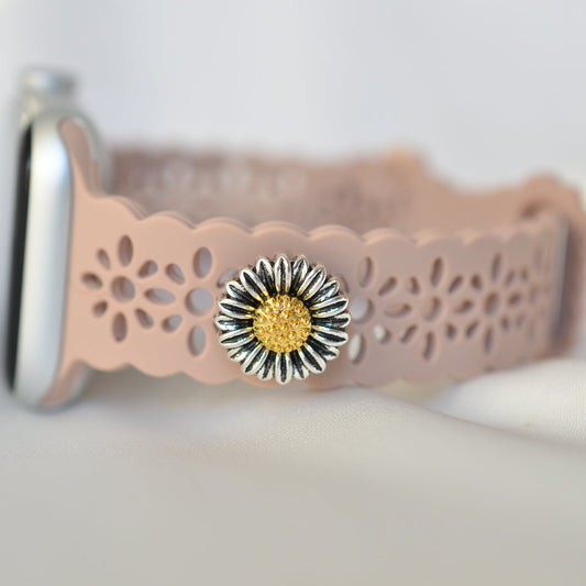 Tan Beige Flower Design Apple Watch with Charm