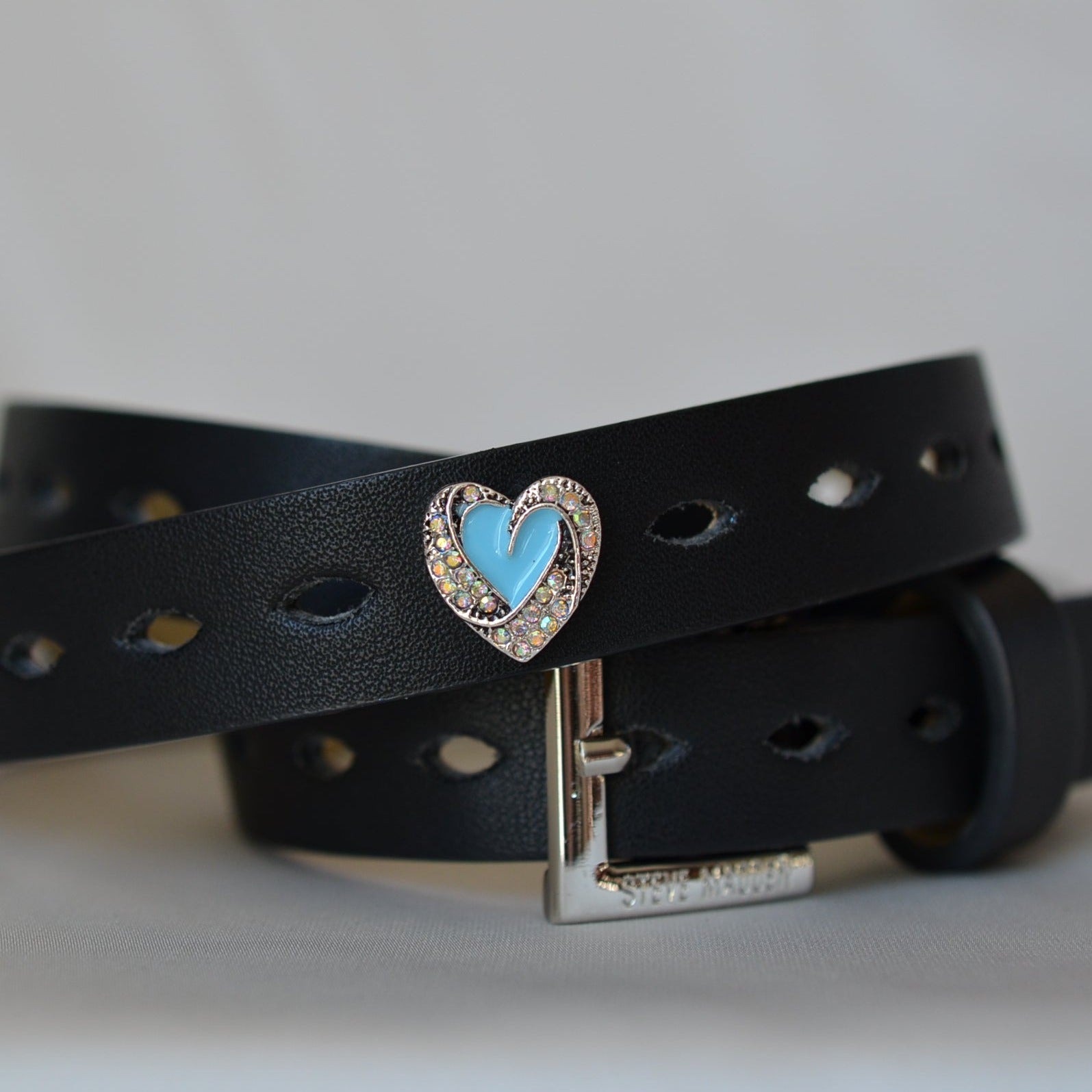 Beautiful Blue Heart with AB Rhinestone Charm for Belts, Bags and Watch Bands