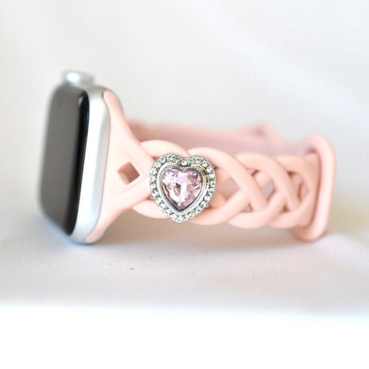 Pink Heart with Rhinestone Charm for belts, bags and watch bands