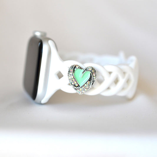 Light Green Heart with Multitone Stone Charm for belts, bags and watch bands