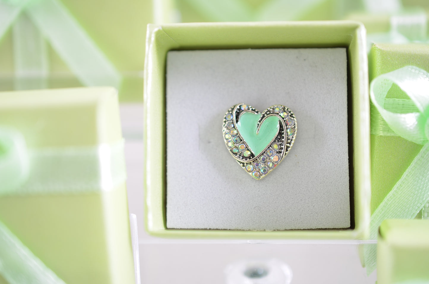 Light Green Heart with Multitone Stone Charm for belts, bags and watch bands