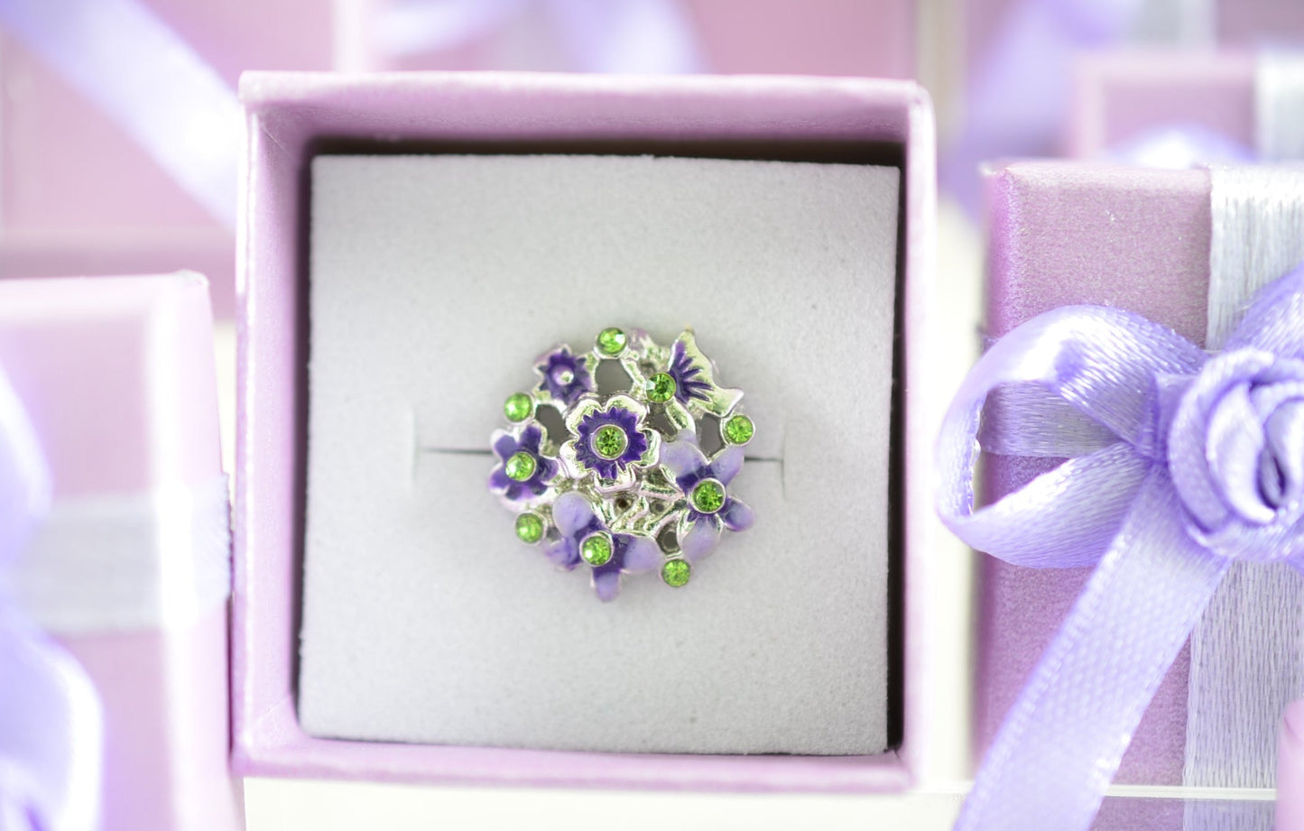 Purple Flower Charm with Green Leafs for belts, bags and watch band charms