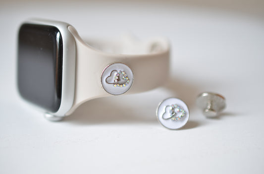 Double Heart Watch Band Charm (Silver and White)