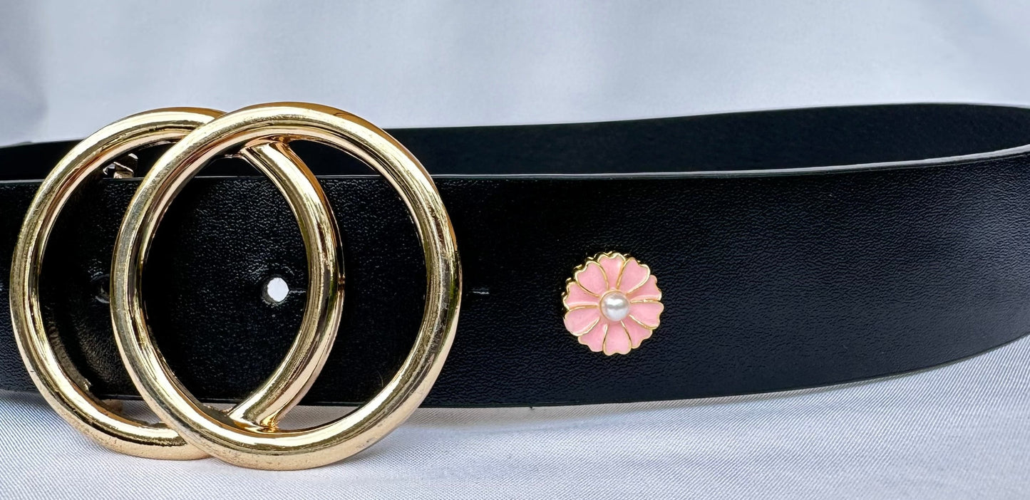 Pink Flower with Pearl Charm for Belts, Bags and Watch Bands
